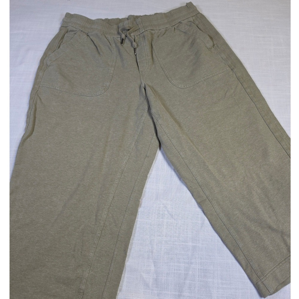 Athleta Farallon Heathered Wide Crop Pants Olive Green Drawstring Joggers 0541